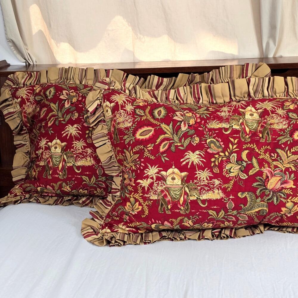 2 pc Custom King Size Tropical Jacobean Jungle Elephants Palm Trees Pillow Shams